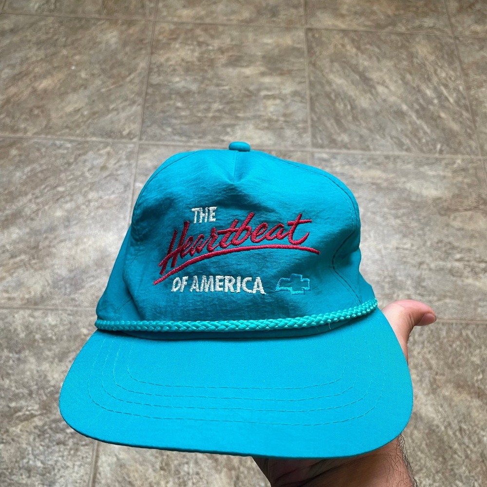 Vintage Chevrolet Heartbeat of America Teal Nylon Rope Snapback Hat Yupoong